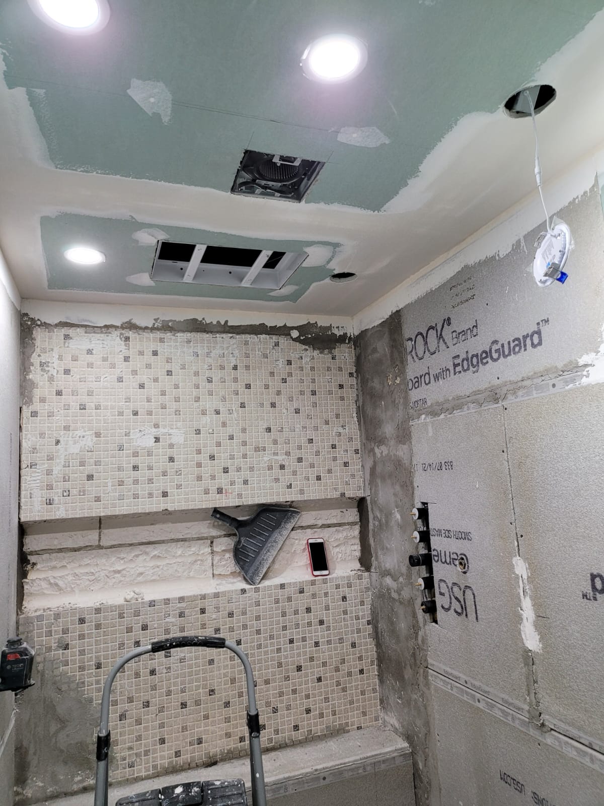 Construction phase with mosaic tiles